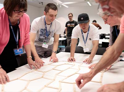 Teachers collaborating during a professional development session